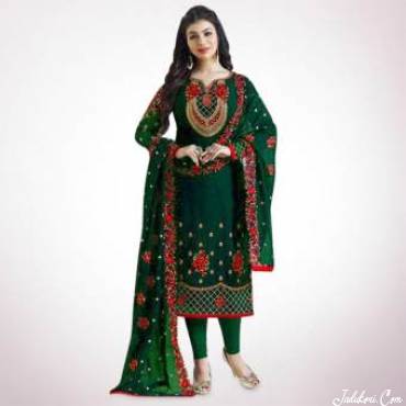  Unstitched Dark Green Georgette Embroidery Work Salwar kameez