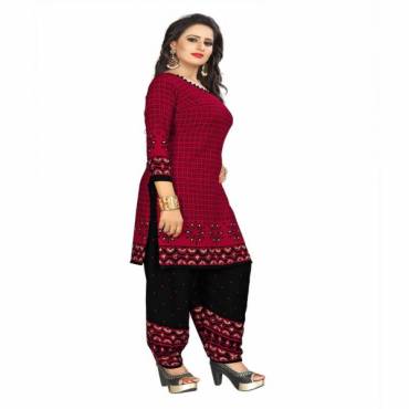  Red printed crepe patiala unstitched women's dress material